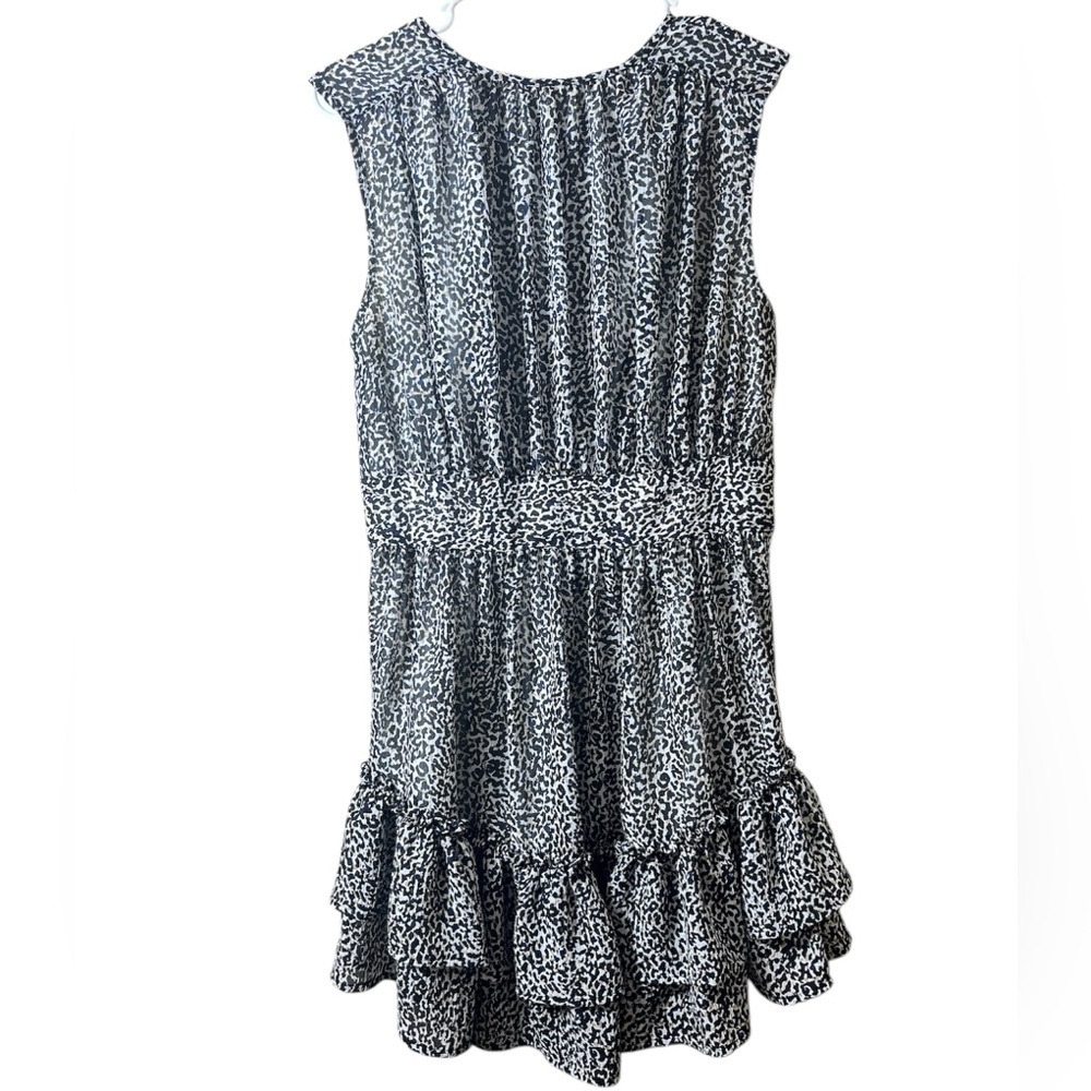 Express Black White Animal Print Sleeveless Tiered Ruffle Dress Small Y2K Party‎